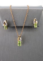 10k Diamond Peridot Set Pendant Stud Earrings Signed AU Yellow Gold w/ GF Chain - $117.81