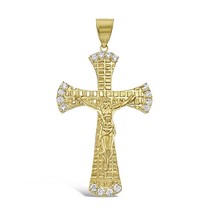 Jesus Crucifix Cross Pendant 10k Gold Yellow Charm Cz 2.4&quot; - £348.33 GBP