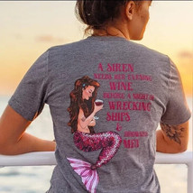 $35 nwt MOUNTAINS+MERMAIDS t-shirt XL siren needs her evening wine nautical tee - $20.78