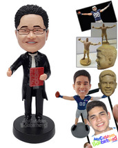 Personalized Bobblehead Lawyer holding a book givving thumbs up, wearing a long  - £72.74 GBP