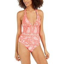 $114 Michael Kors Romantic Paisley Halter One-Piece Removable Soft Cups Red 12 - $42.76