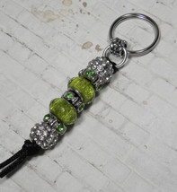 Murano Rhinestone Metal Beaded Handmade Split Ring Keychain Green Silver... - $17.81