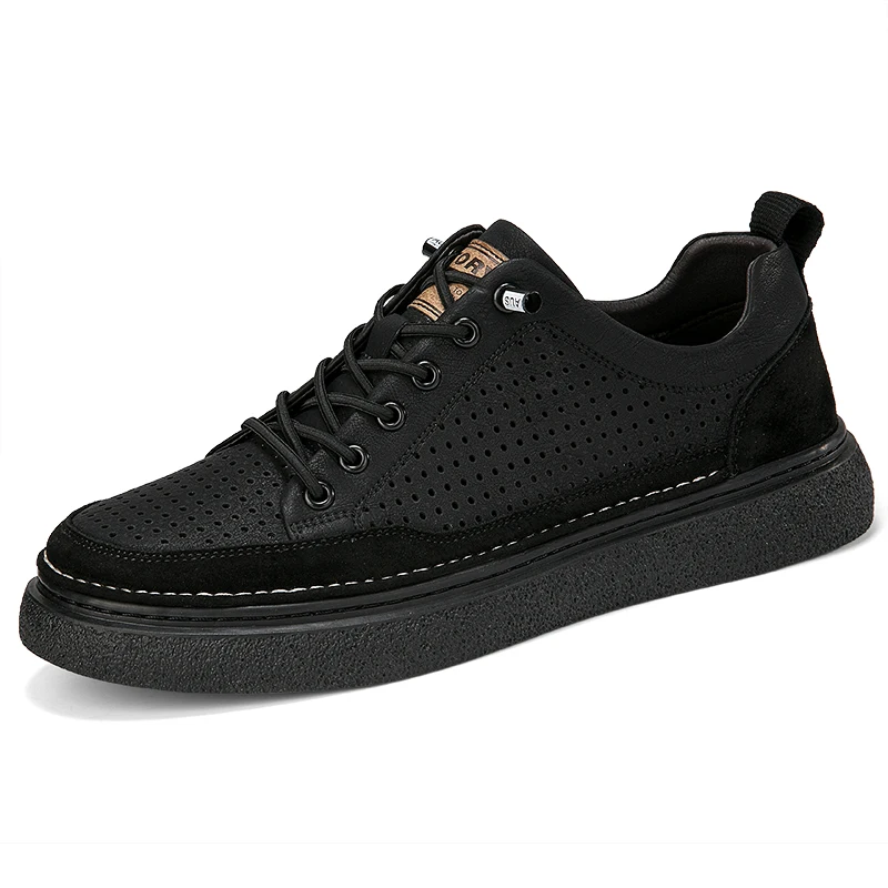 Hollow Out Men Casual Shoes Genuine Leather Sneakers Breathable Lace Up ... - £57.59 GBP