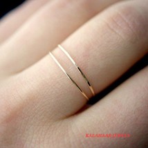 Thin Gold Stacking Rings Smooth Set of Two Bands Yellow Gold - £54.88 GBP