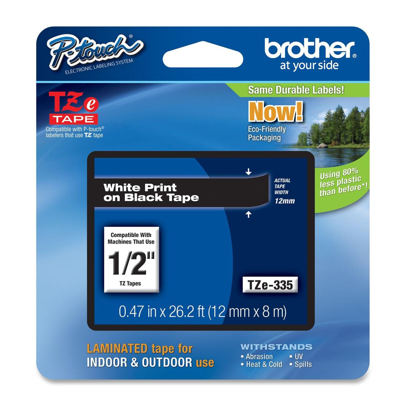 Brother TZe335 12mm white on black TZ Ptouch label tape PT D200 D400 2730 2730VP