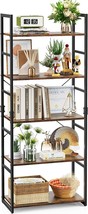 Furninxs Bookshelf, 5 Tier Bookcase Tall, Storage Ladder Shelf,, Rustic Brown - £41.84 GBP