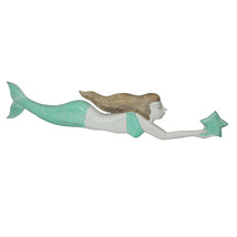 39 Inch Wood Carved Mermaid Sculpture Standee Decorative Statue Home Decor Art - £37.88 GBP