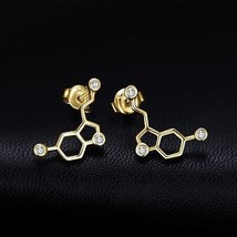 Natural Moissanite Geometric Molecule Serotonin Earrings 14K Yellow Gold Plated - £88.28 GBP