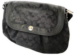 COACH Signature Black Shoulder Bag, Jacquard Patent Leather  Flap  F13739 - £27.85 GBP
