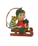 Vintage Boy on Sled Winter Christmas Tree Ornament 2.5&quot; - €7,71 EUR