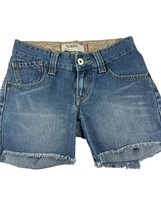 Levis Slouch 504 Junior Size 5 Denim Cut Off Jean Shorts Frayed Hem Medium Wash - £14.04 GBP