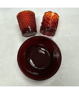 Lot Of 3 RED Vtg L.G. Wright S Repeat Pattern Glass Toothpick Votive Hol... - $476.17 MXN