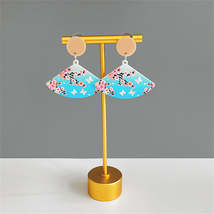 Blue &amp; Pink Peach Blossom Fan Drop Earrings - £9.02 GBP