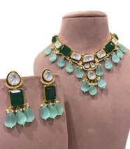 VeroniQ Trends-Big Kundan Statement Necklace With Fluorite Beads-Bridal-Wedding - £131.86 GBP