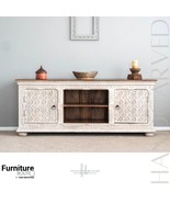 Furniture BoutiQ Handcarved White TV Cabinet | Solid Wood Carving Sideboard - £2,512.55 GBP