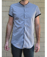 Ute Ploier Gray Hidden Button Front Short Sleeve T-Shirt L Mens - $25.73