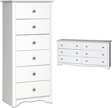 Prepac White Monterey Tall 6 Drawer Chest And White Monterey 6 Drawer Dresser. - £355.10 GBP