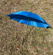 Vtg Giant Umbrella Co 38 USA Blue Nylon With Gold Tone Handle Parasol - £63.12 GBP