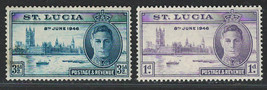 British St.Lucia 1945-46 Very Fine Mlh Stamps Scott# 127-128 Peace Issue - £1.00 GBP