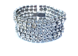 Vintage Weiss Wide Clear Rhinestone Bracelet Signed with Safety Chain - £59.35 GBP