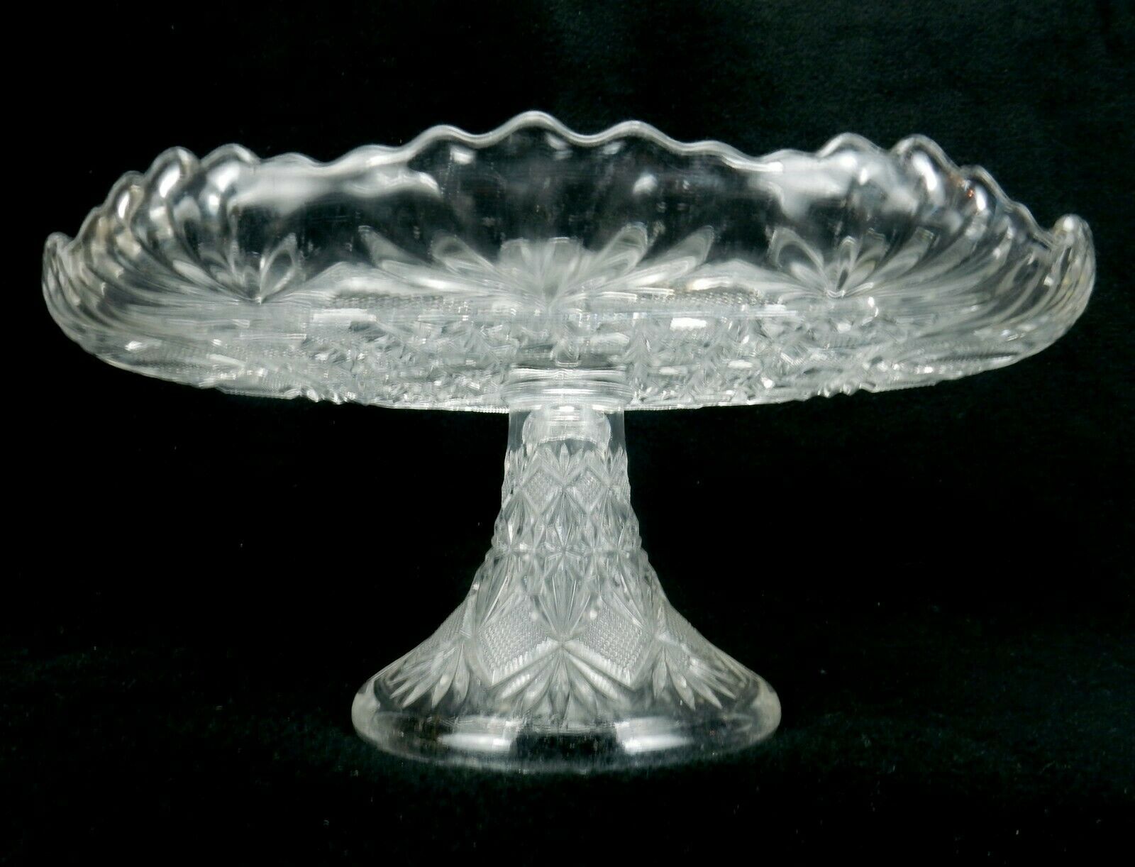 McKee and Brothers 9" Glass Cake Stand, Teutonic Pattern, Diamonds & Fans, EAPG Item image 4