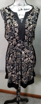 Ann Taylor Sheath Dress Women Medium Black Floral Rayon Belted Sleeveless V Neck - £20.59 GBP