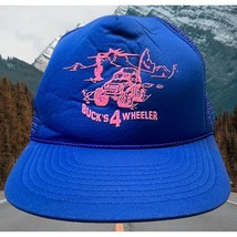 Buck&#39;s 4 Wheeler Trucker Hat Snapback Vtg 90s Blue with Pink Boise ID Jeep Logo - £27.39 GBP