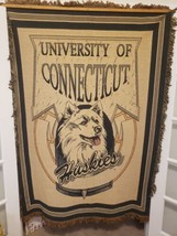 UCONN Huskies Tapestry Wall Hanging Blanket HUGE 6&#39;X4&#39; Vtg Mounted Connecticut  - £120.60 GBP