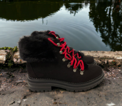 Sugar Womens Rolls Fuzzy Lug Sole Hiker Boots Size 7M Red Laces - £26.21 GBP