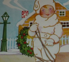 Cute Girl in White Snowsuit With Red Sled Vintage Whitney Christmas Postcard  - £2.79 GBP