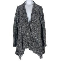 Splendid Womens Sweater Sz Medium Black Gray Waterfall Open Front Knit Cardigan - £20.14 GBP
