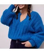 Anthropologie Pilcro Maggie Blue V Neck Fuzzy Sweater Oversized Fit Size S - $35.00