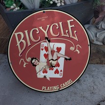 Vintage 1956 Bicycle Playing Cards Manufacturer Porcelain Gas & Oil Pump Sign - £98.29 GBP
