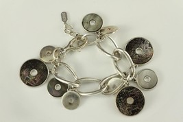 Modern Artisan Jewelry ALFANI MOP Silver Tone Metal Circle Disc Pendant ... - £22.58 GBP