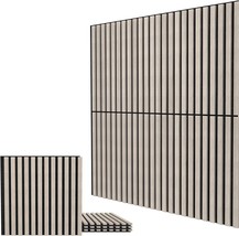 Umiacoustics 4 Pcs Wood Acoustic Slat Panels, 23.6” X 23.6”, Silver Walnut - £93.96 GBP