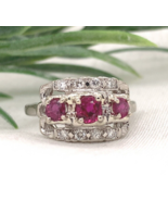 Vintage 14k White Gold  .72ct Genuine Natural Ruby and Diamond Band Ring... - $1,470.13 CAD