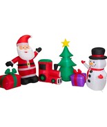 Holiday Time Santa Snowman Train Christmas Tree Collection Scene 9&#39; Infl... - $137.65 CAD