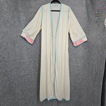 Vintage Bill Tice Wrap Long Robe Loungewear Women Cream Pink Blue Pocket... - $43.93