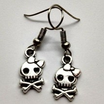 Skull crossbone bow girl Earrings Halloween - £6.33 GBP