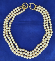 Vintage Kenneth Jay Lane KJL Pearl Three Strand Glass Faux Necklace 16&quot; - £94.39 GBP