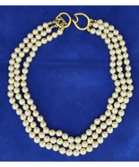 Vintage Kenneth Jay Lane KJL Pearl Three Strand Glass Faux Necklace 16&quot; - £94.36 GBP