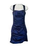 Vintage Y2K Jessica McClintock Blue Metallic Ruched Cut Out Mini Dress s... - $48.41 CAD