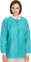 50 Teal Disposable SMS Lab Jackets Large 45 gsm /w Knit Cuffs &amp; Collar - $126.59