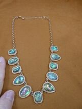 (vn-18) vintage Paua shell glass gold tone chain necklace costume jewelr... - $45.49