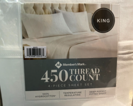 Member&#39;s Mark 450 Thread Count, 100% Cotton Sheet Set King White - £29.21 GBP