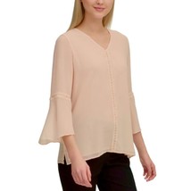 NWT Womens Size Medium Calvin Klein Blush Sheer Blouse Top with Pearl Details - £23.06 GBP