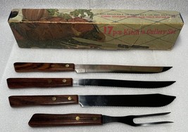 VINTAGE 5 PC kitchen Carving SET STAINLESS STEEL -ROSEWOOD Handles Made ... - $14.00
