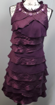 S.L. Fashions Party Dress Womens Size 8 Purple Tiered Ruffle Beaded Crew Neck - £27.56 GBP