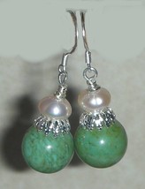 GENUINE TURQUOISE AND PEARLS BEADS EARRINGS - £7.84 GBP