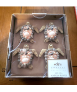 Coastal Collection Napkin Rings Sea Turtle Seashells Pearls Jute Set of 4 - $26.94 CAD